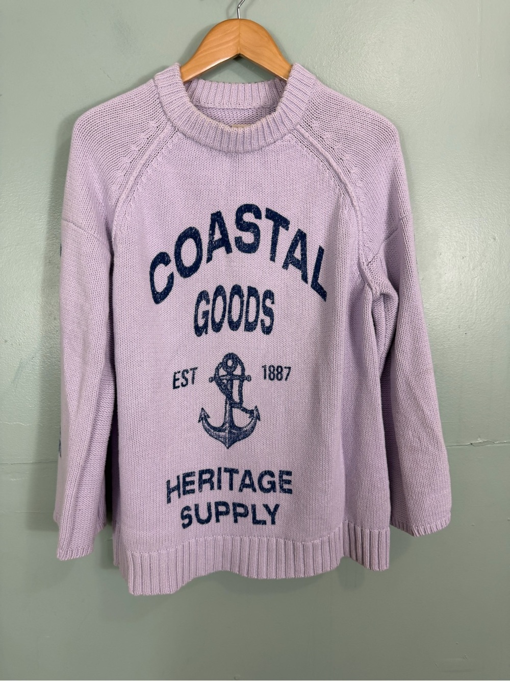 Anthropologie Pilcro Graphic Printed Crew Neck Sweater Purple Medium